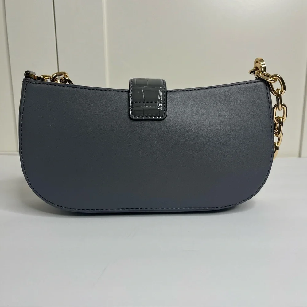 Michael Kors Carmen Small Gray Leather Leopard Haircalf Pouchette Handbag Purse - Picture 4 of 9